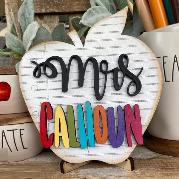 3D apple cut name sign classroom decor- teacher graduation gift Elementary school