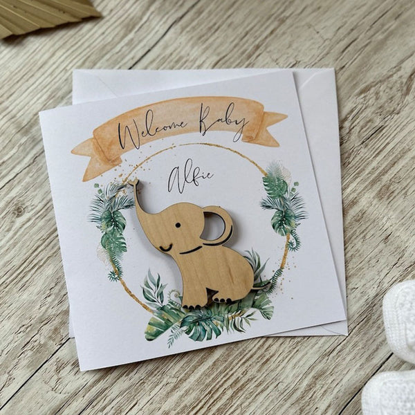 New Baby Safari Card - Wooden Keepsake