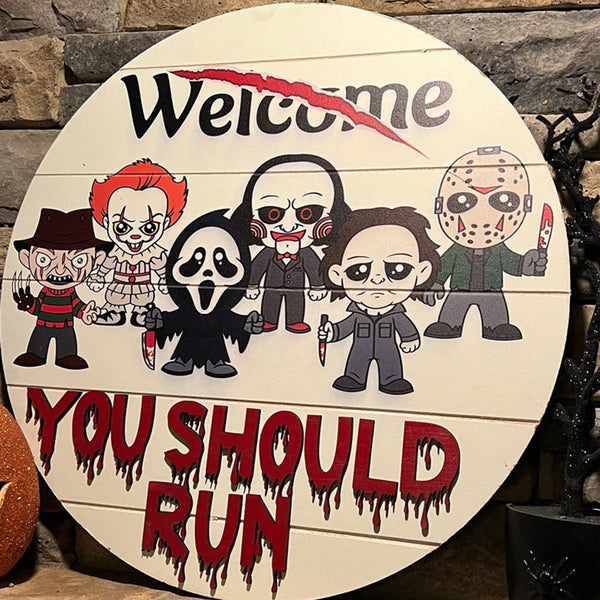 Horror Characters Door Sign, Halloween Door Hanger