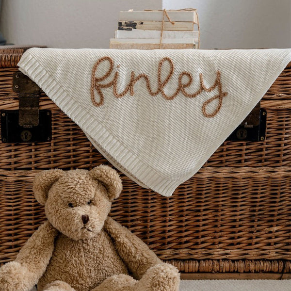 Personalized Hand Embroidered Knit Baby Blanket