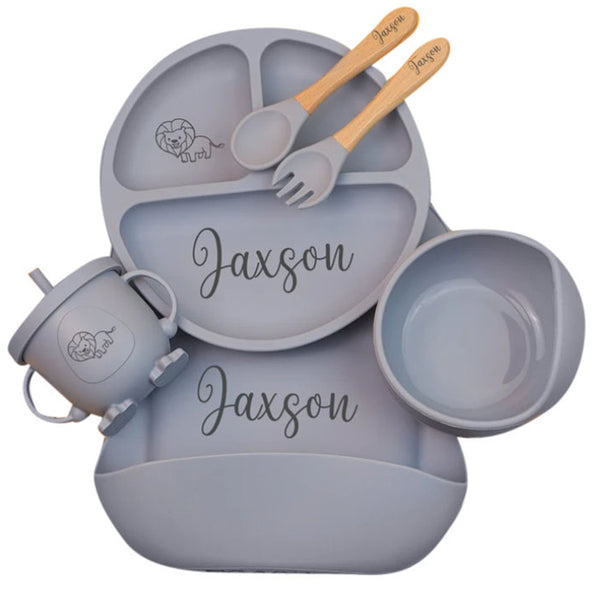 Personalized Silicone Baby Weaning Set, Engraved Silicone Bib