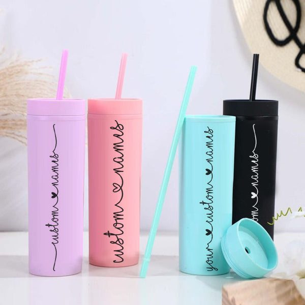 Personalized Tumbler with Lid and Straw,Custom Name Skinny Tumbler