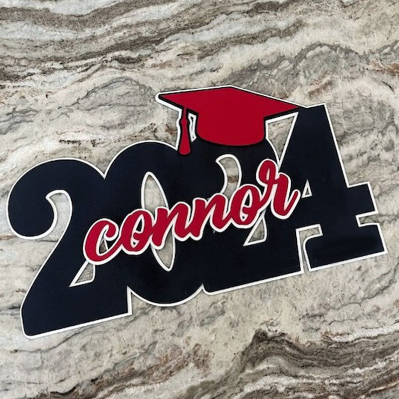 Deluxe Grad Sign, Personalized Name, 2024 or 2025 Graduation Cap Wood Sign