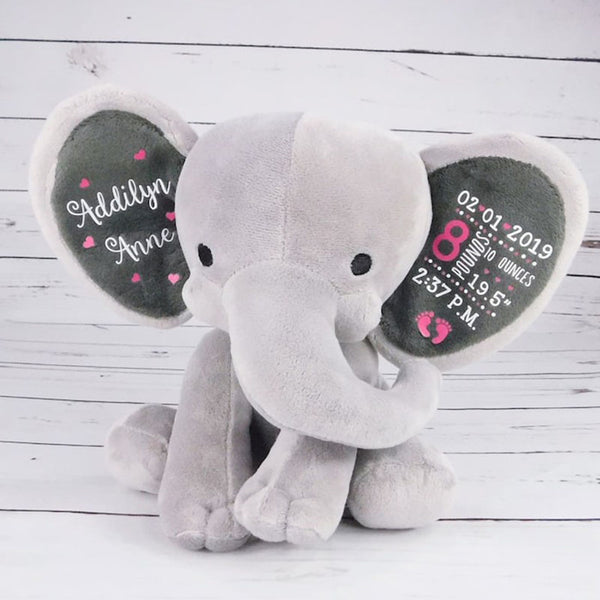 Gift for Baby Girl & New Mom,Personalized Elephant Stuffed Animal