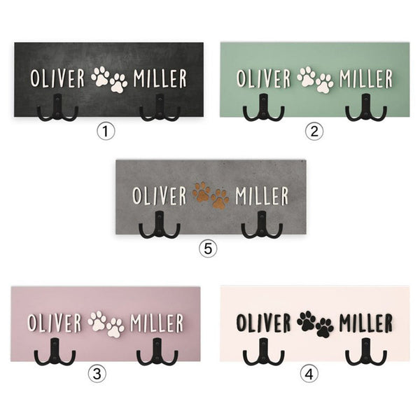 Personalized Dog Wood Leash Holder for 2/ 3 Dogs Raised Paw Name Sign Leash Hook Collar Holder