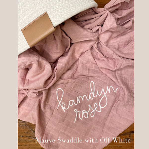 Personalized Hand Lettered Embroidered Baby Swaddle Receiving Blanket