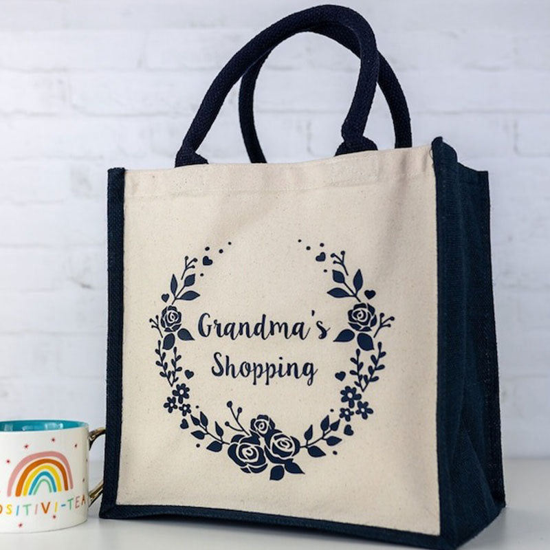 Personalised Grandma's Wreath Shopping Canvas Bag, Mothers day gift