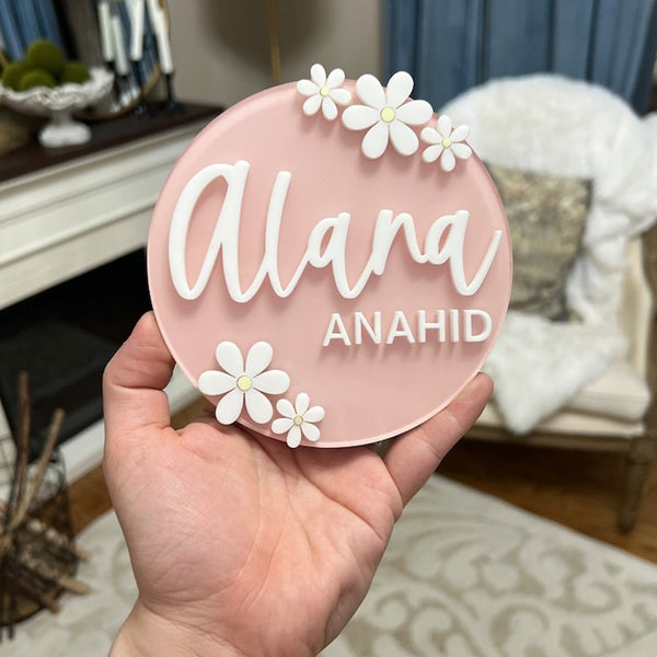 Acrylic Baby Name Announcement, Daisy Baby Hospital Sign