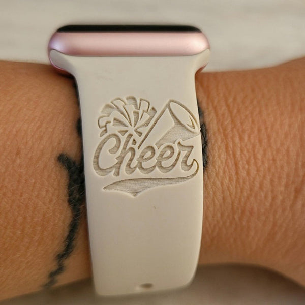 Personalized Watch Band for Apple,Samsung CHEER MOM Engraved Silicone Sports Band