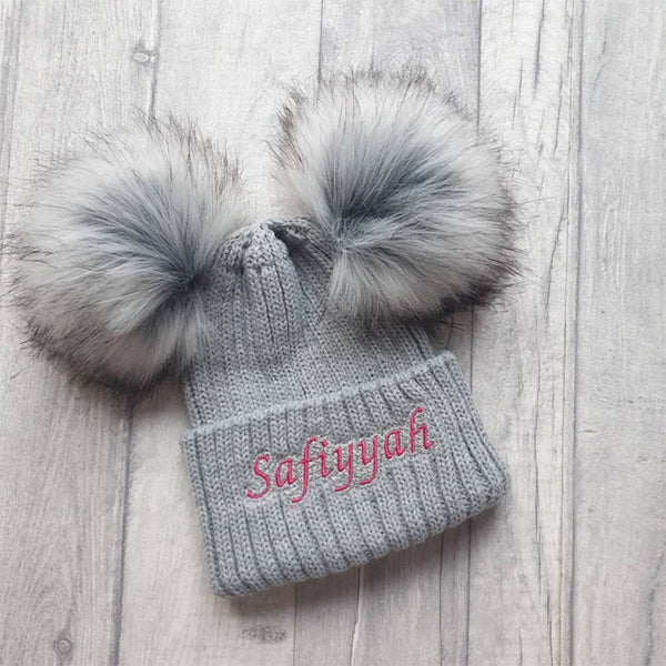 Personalised Infant Winter Hat Custom Embroidered Baby Pom Beanie