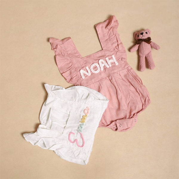 Embroidered Ruffle Baby Girl Romper, Newborn Girl Embroidered Outfit