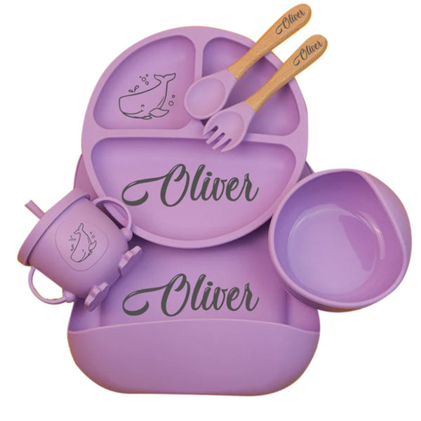 Personalized Silicone Baby Weaning Set, Engraved Silicone Bib