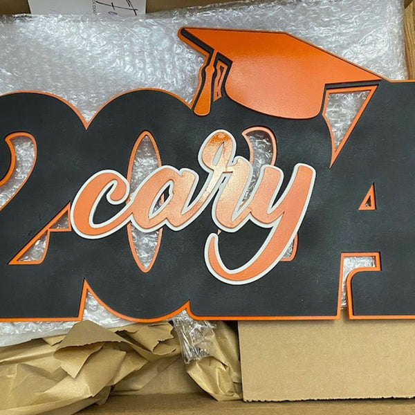 Deluxe Grad Sign, Personalized Name, 2024 or 2025 Graduation Cap Wood Sign