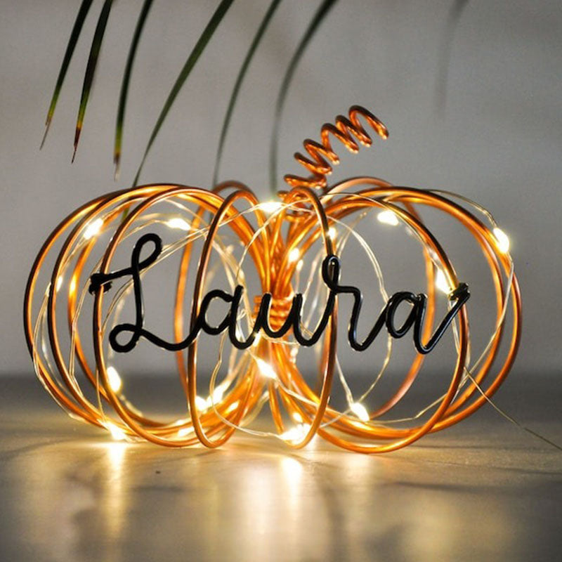 Personalised wire Pumpkin with lights, Halloween Decorations, pumpkin decor, autumn wedding accessories, fall decor, last name sign