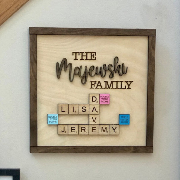 Personalized Last Name Scrabble Wood Sign, Gift for Grandpa