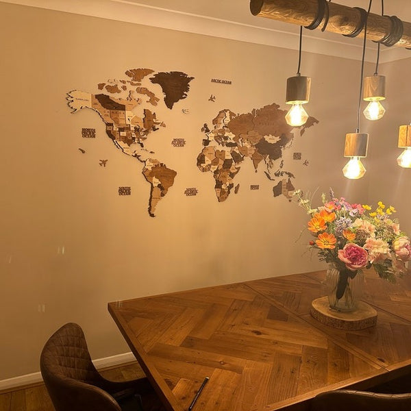 Wooden World Map, Wall Art Decor, 3D Wooden World Map