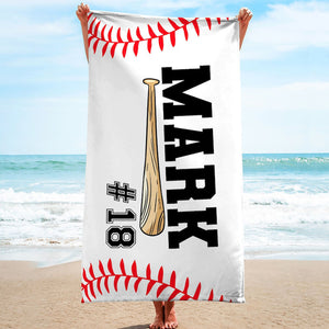 Personalized Baseball Beach Towel, Boys Baseball Gift, Baseball Pool Towel, Baseball Player Gift