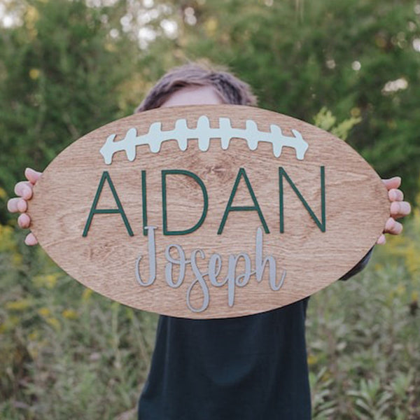 3D Custom Kids Room Decor, Football Wooden Name Sign