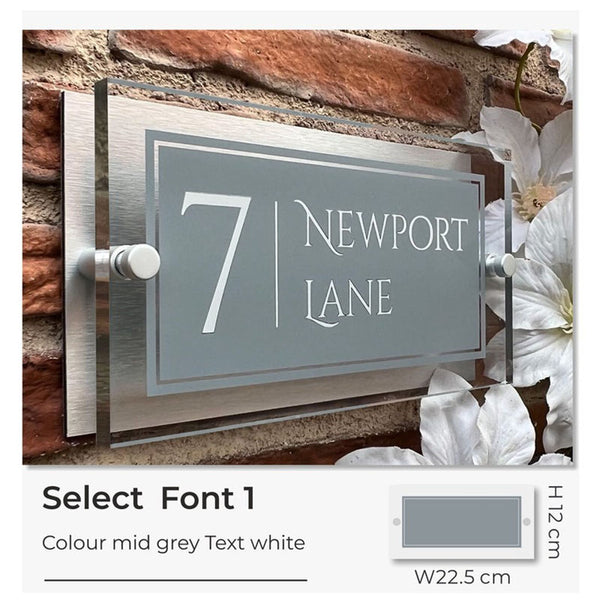 House Number Plaque Rectangle Door Sign 120mm x 225mm Personalized Acrylic Gray with White font