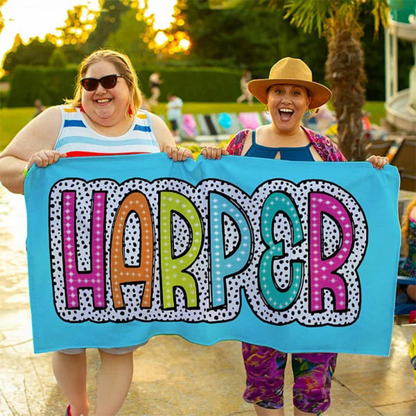 Personalized Multicolor Dots Beach Towel