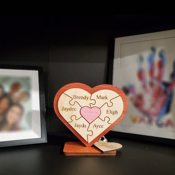 Personalized Heart Puzzle Piece Sign,Custom Family Wooden Heart Puzzle,Engraved Name Puzzle