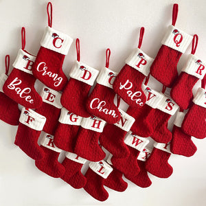 Initial Cable Knitted Stocking, Mini Monogrammed Stocking, Personalized Christmas Stocking, Embroidered Stocking, Letter of Family Stcoking