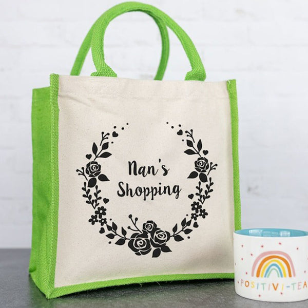 Personalised Grandma's Wreath Shopping Canvas Bag, Mothers day gift