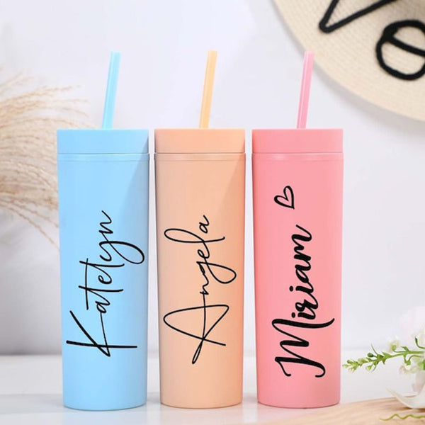 Personalized Tumbler with Lid and Straw,Custom Name Skinny Tumbler