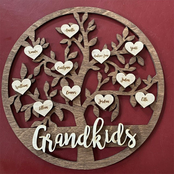 Grandkids Christmas Birthday Gift Family Tree Sign Custom Hanging Grandparent