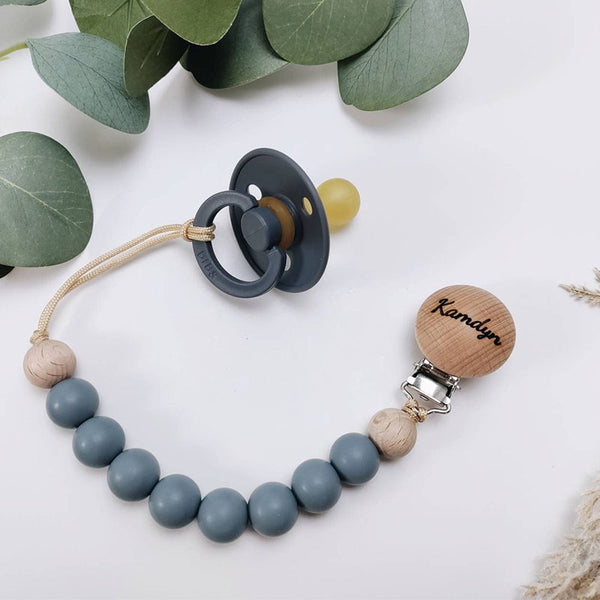 Personalized Pacifier Clip  Silicone Pacifier Clip  Personalized Baby Gifts Custom Pacifier Clip Engraved Wood