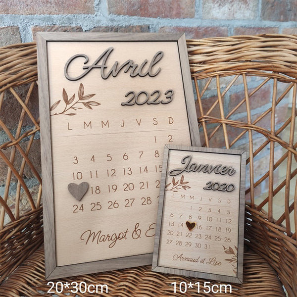 Personalized Couple Wooden Calendar Date Photo Frame - Meeting Anniversary, Wedding - Wedding Gift