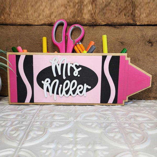 Teacher Desktop Pen Holder Crayon Caddy, Desktop Organizer, Personalized Gift for Teacher Appreciation