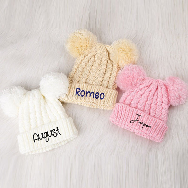 Personalised Infant Winter Hat Custom Embroidered Baby Pom Beanie