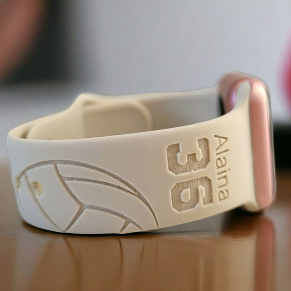 Personalized Watch Band for Apple, Samsung VOLLEYBALL MOM Engraved Silicone Sports Band