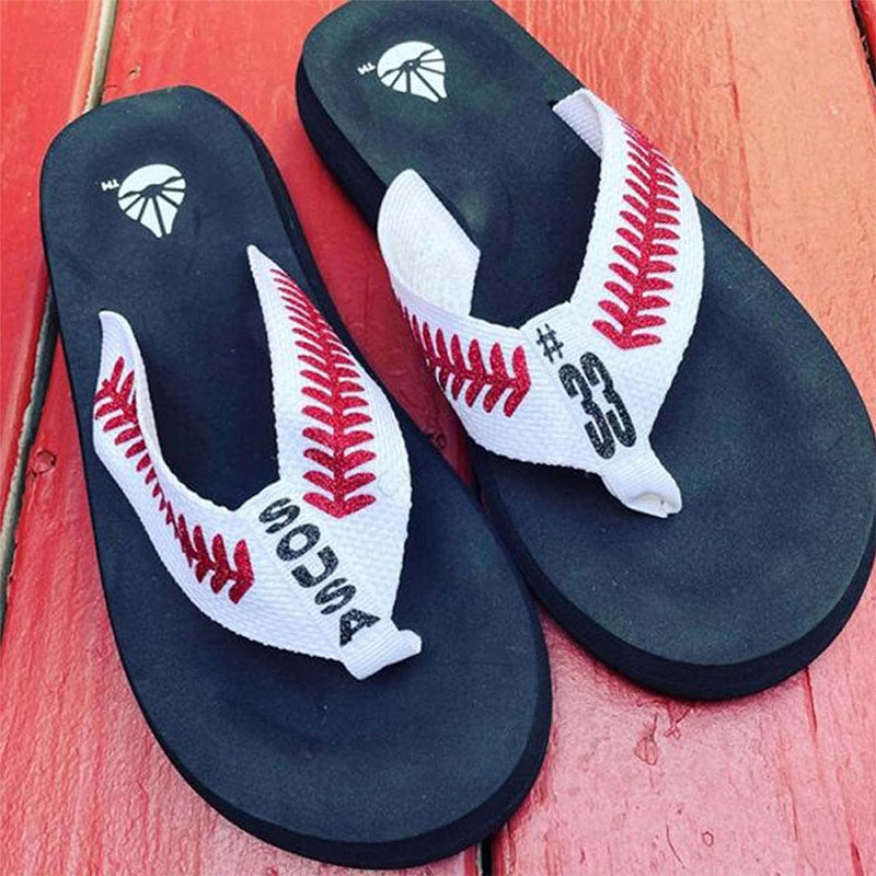 Personalized Baseball Flip Flops, Custom Sandals with Stitches