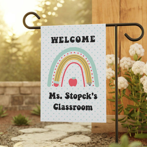 Rainbow personalized teacher flags, classroom flags, class flags, school flags, back to school flags