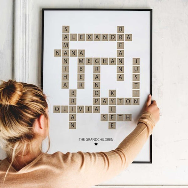 Family Name Sign Unique holiday Gift for Mom, Grandma Mothers Day Gift, Crossword Scrabble Print