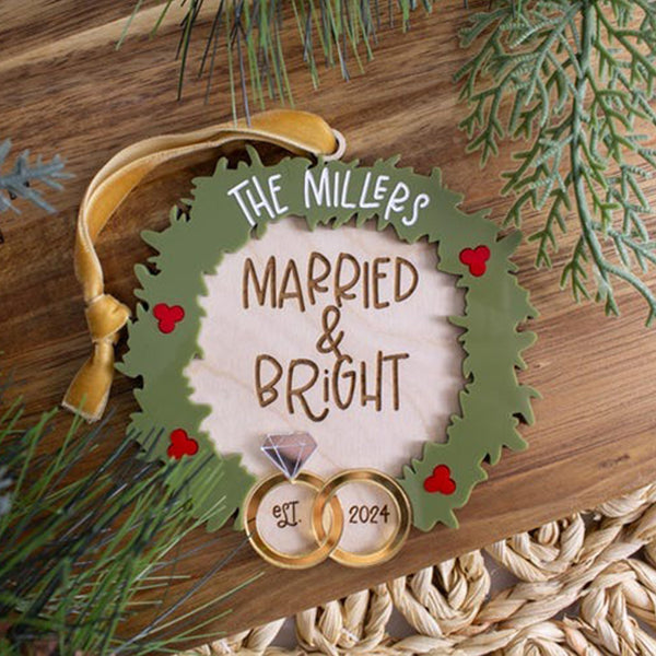 Newlywed First Christmas Ornament, Married and Bright Ornament