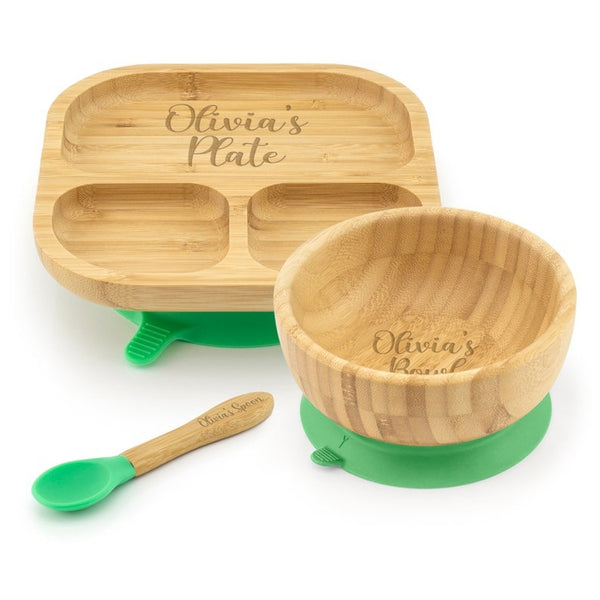 Personalised Bamboo Childrens Dining Set Spoon & Bowl