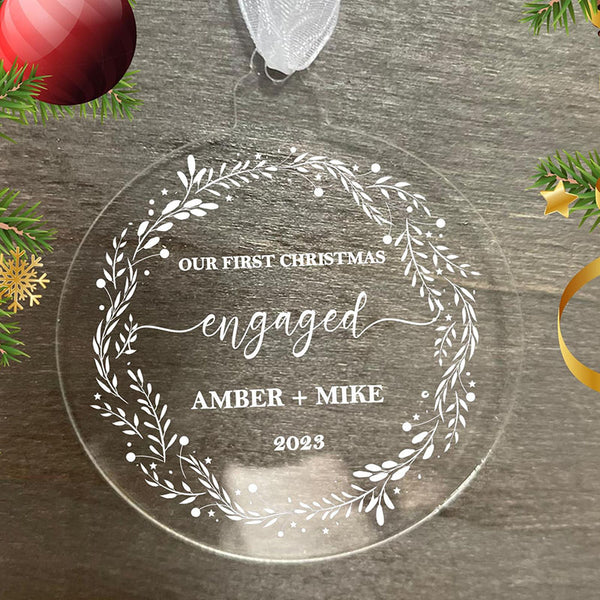 Engraved First Christmas Engaged Ornament Personalised Bauble for 1st Christmas