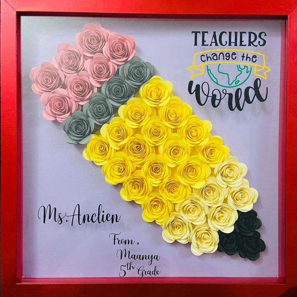 Custom Teacher Pencil Apple Shadow Box|School Office Sign