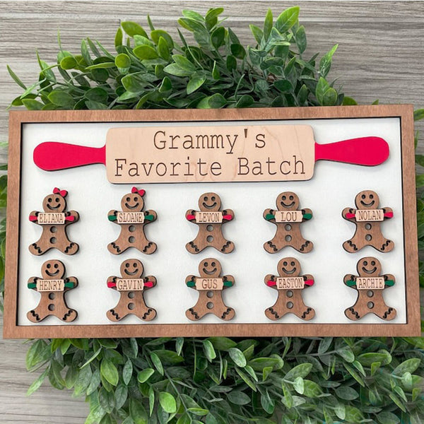 Personalized Gingerbread Family Wood Sign, Gingerbread grandchildren