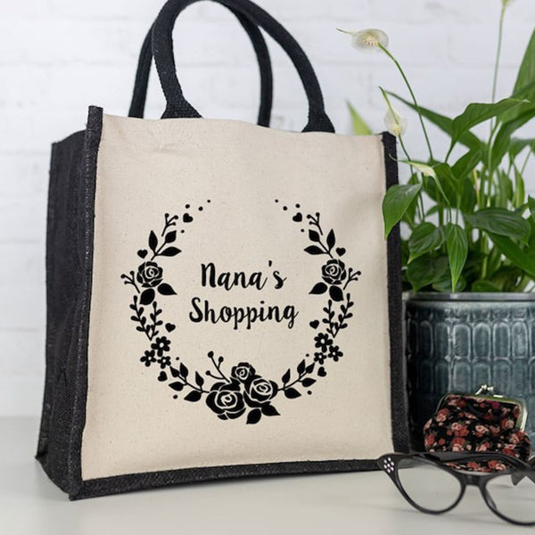 Personalised Grandma's Wreath Shopping Canvas Bag, Mothers day gift