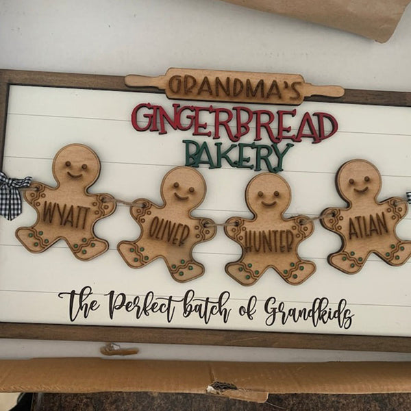 Personalized Gingerbread Family Wood Sign, Gingerbread grandchildren