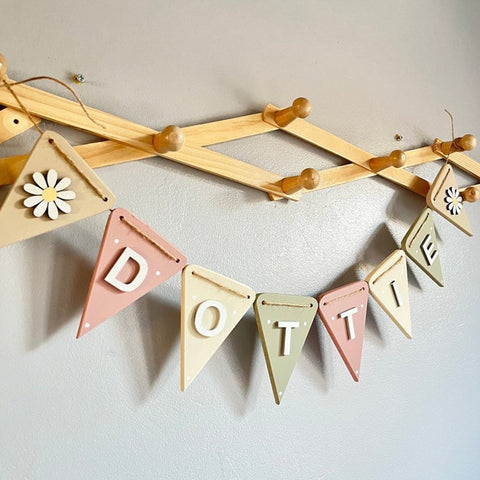 Daisy Pastel Decorative Banner Name Bunting, Baby Bunting