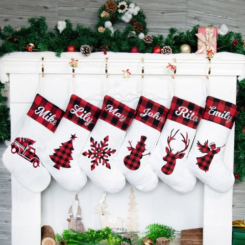 Personalized Christmas Stockings With White Ornaments