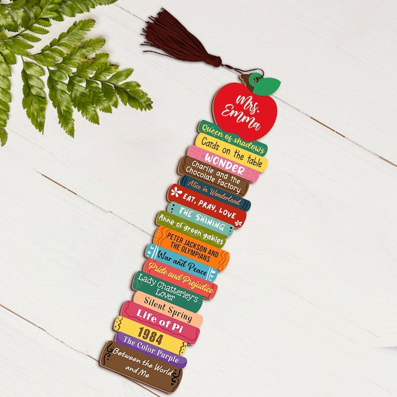 Personalized book stack bookmark gift for teacher, customized teacher gift