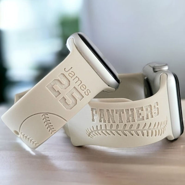 Personalized Watch Band for Apple Samsung BASEBALL SOFTBALL Engraved Silicone Sports Band