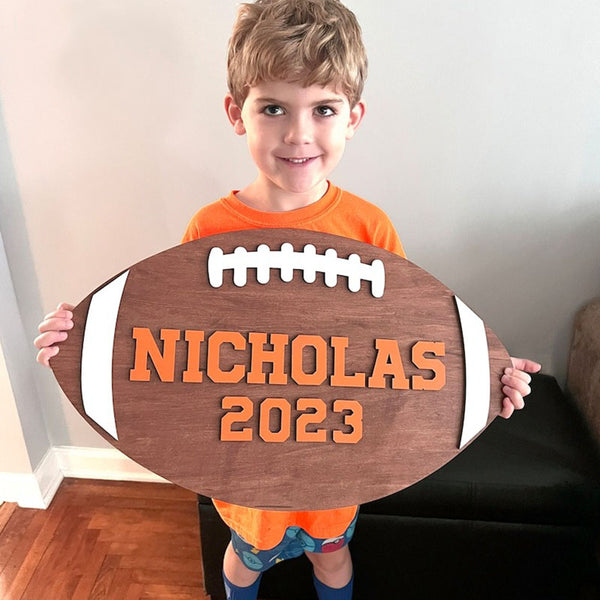 3D Custom Kids Room Decor, Football Wooden Name Sign