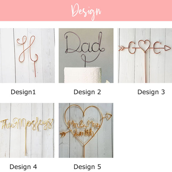 Arrow Initials Cake Topper Rustic Wire Personalized Custom Chic Name Wedding Heart Reusable Metal Industrial Copper Gold Elegant Simple